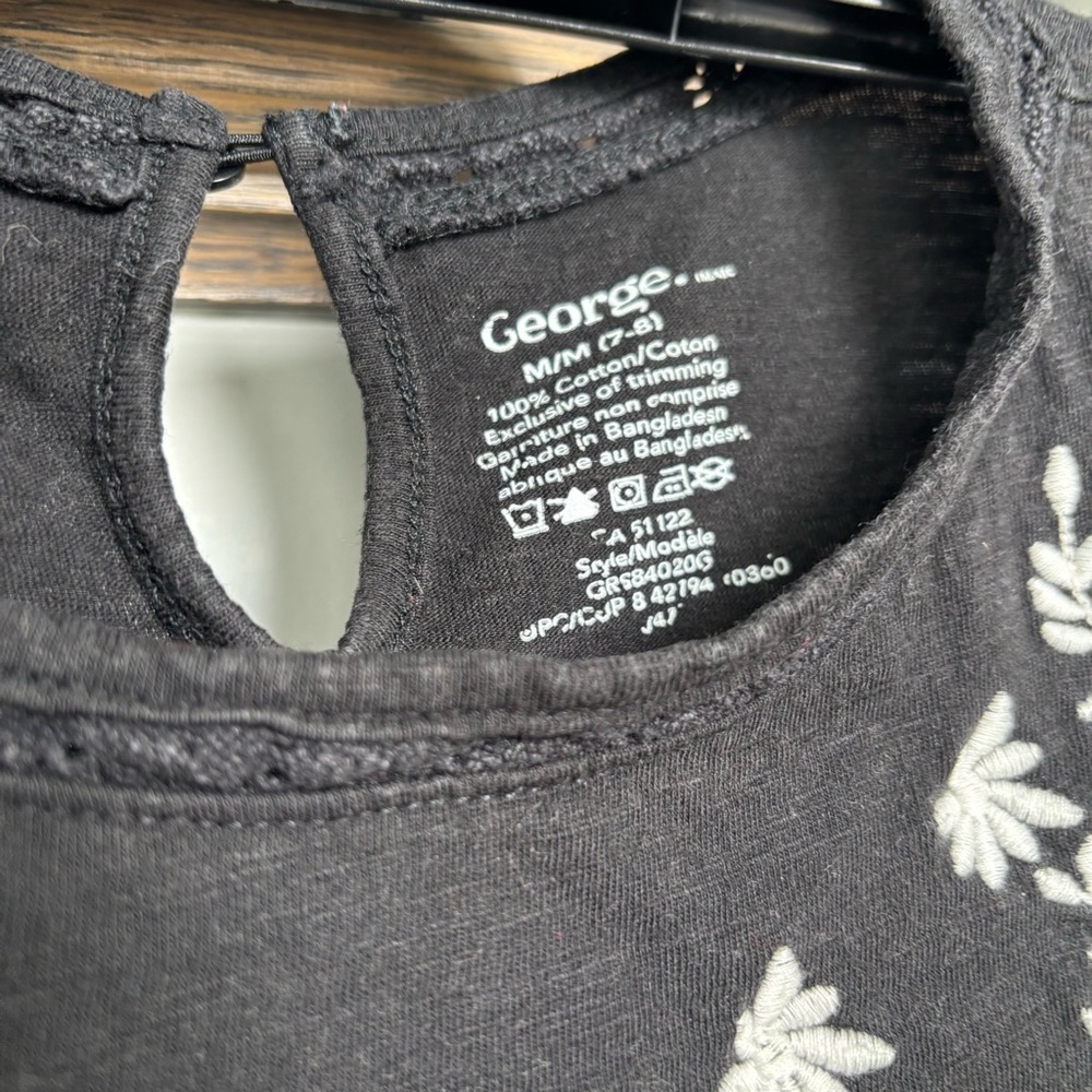 George - Girls Black Dress with White Embroidery, Size 7/8 - Picture 3 of 10